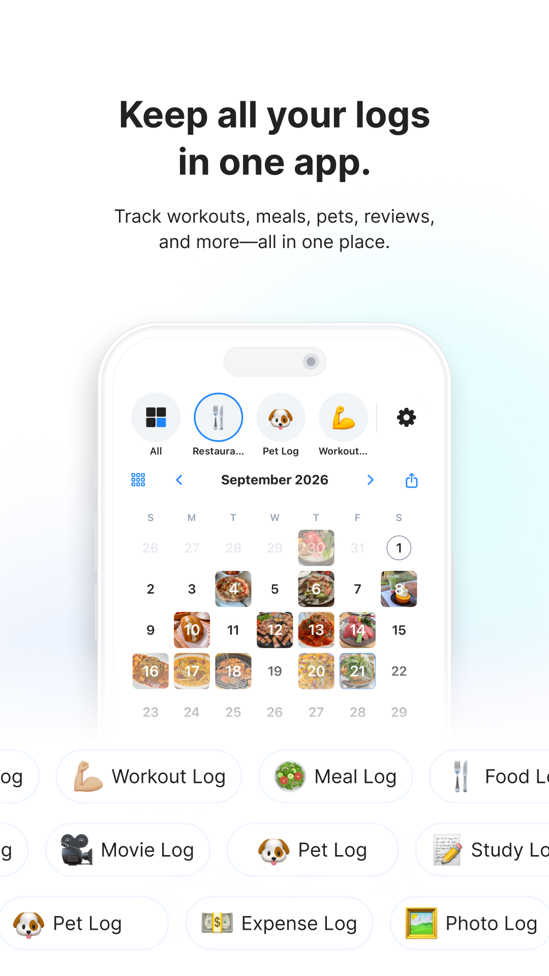 Official Android Google Play preview showing SnapLog calendar
