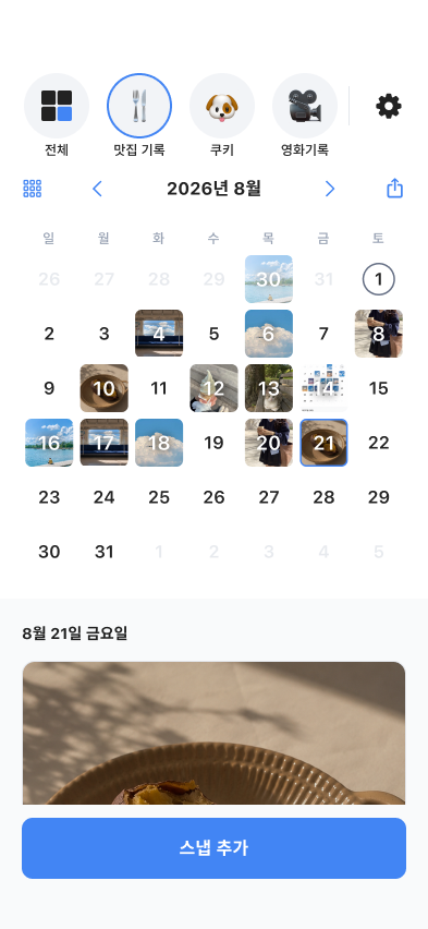 Real SnapLog monthly tracking screen